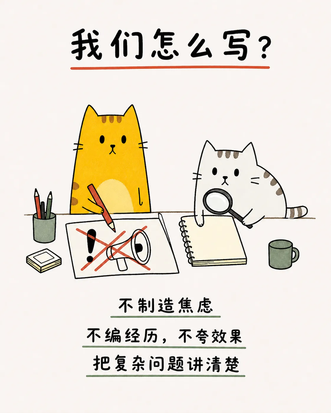 二猫子说明内容会核对资料、不制造焦虑，也不会假装什么都懂
